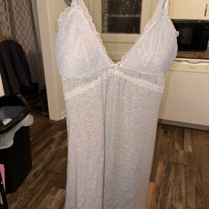 Elegant Lace Trim Gray Nightgown